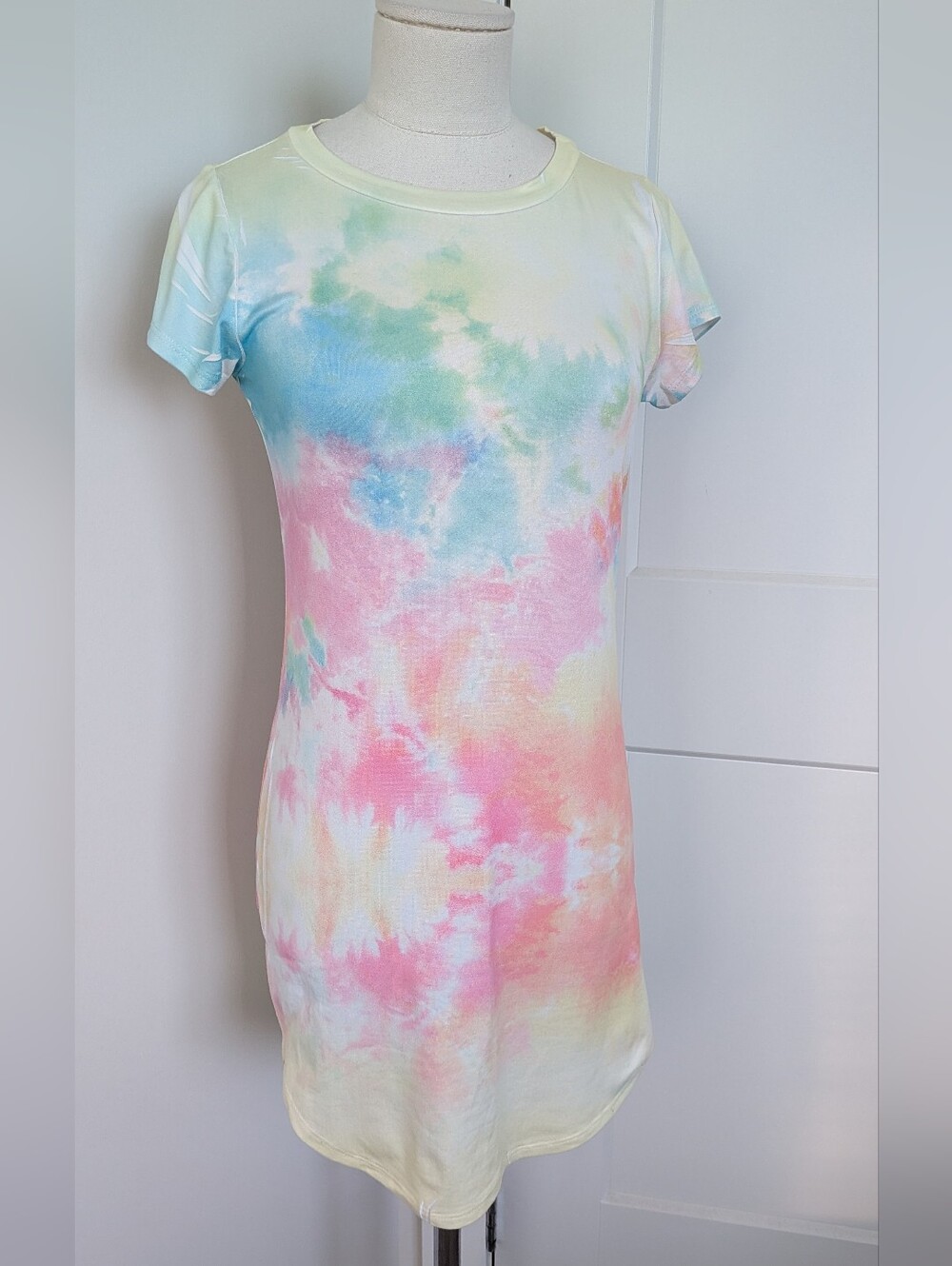 Gaze Pastel Rainbow Tie Dye T-shirt Mini Dress Small